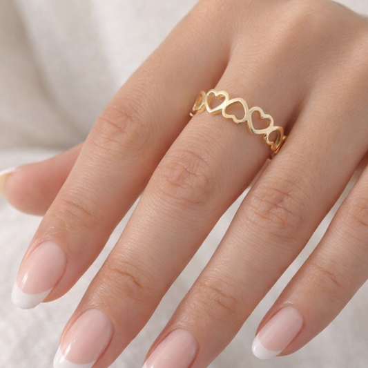 waterproof stainless steel chain of hearts adjustable ring