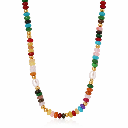 Waterproof Hypoallergenic stainless steel natural bead necklace