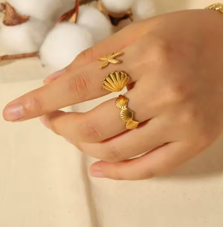 Waterproof hypoallergenic Ocean inspired adjustable ring