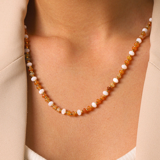 Delicate Calendula bead necklace with natural stone beads