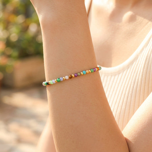 Lantana multicoloured natural gemstone bracelet with gold stainless steel accents by Wyldflower Jewellery