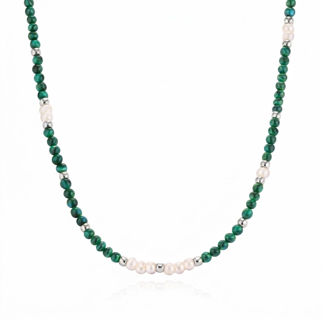 Waterproof Hypoallergenic stainless steel natural bead necklace 