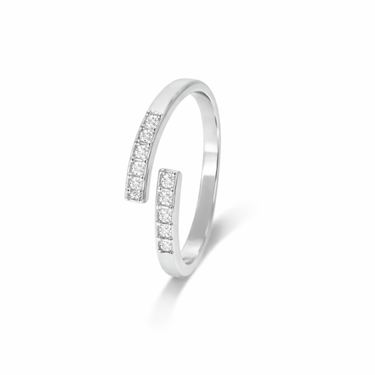 Silver adjustable ring with small zirconia gems