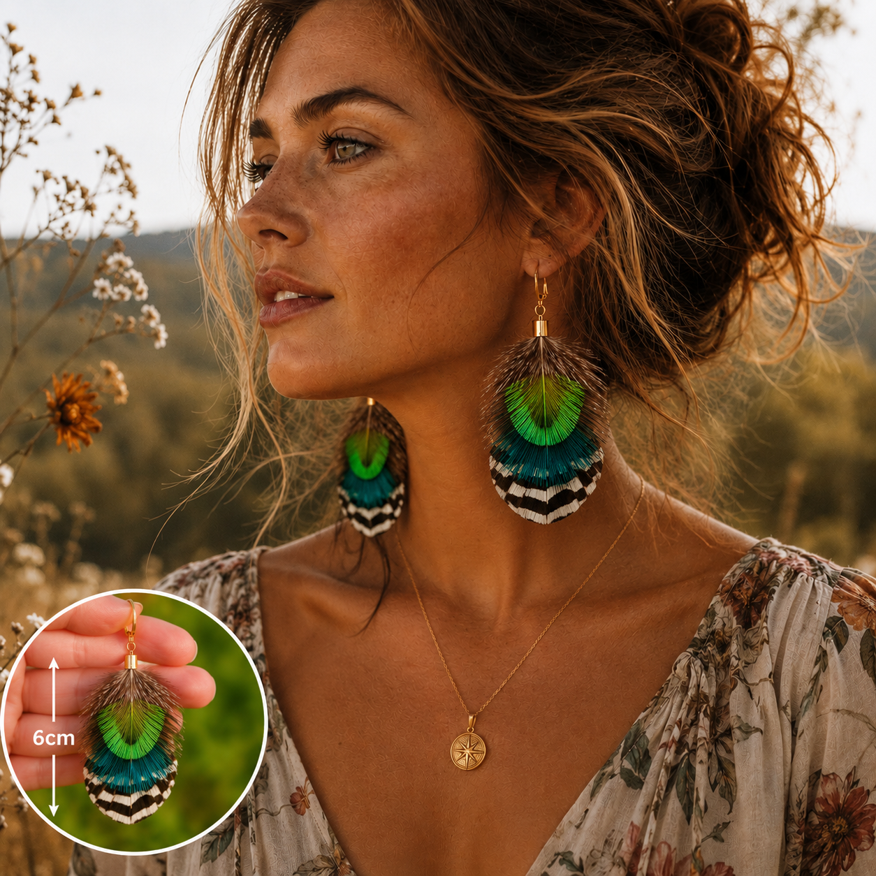 Emerald Echo Feather Earrings