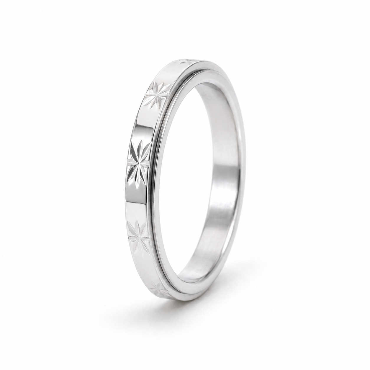 Waterproof Silver fidget sensory  spinner ring