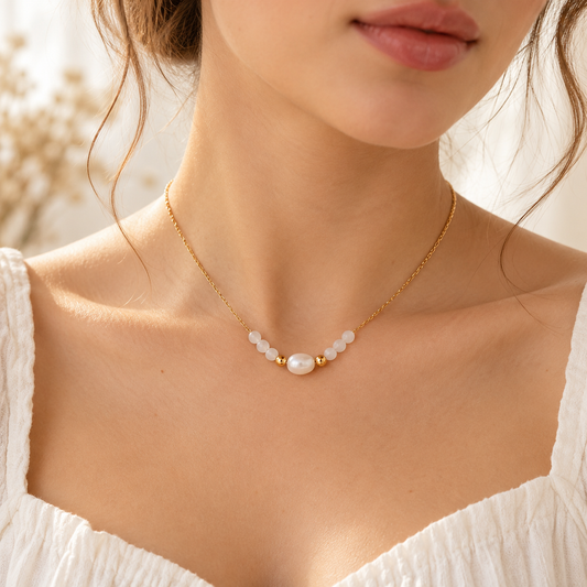 Snowdrop Pearl Necklace on model