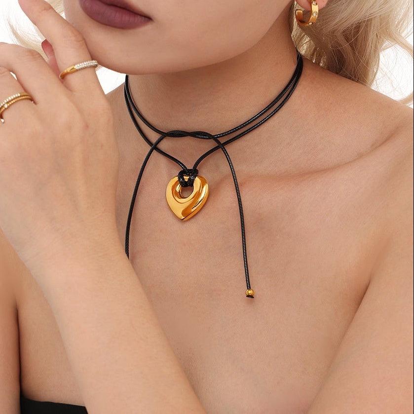 Chain of Heart Leather Necklace