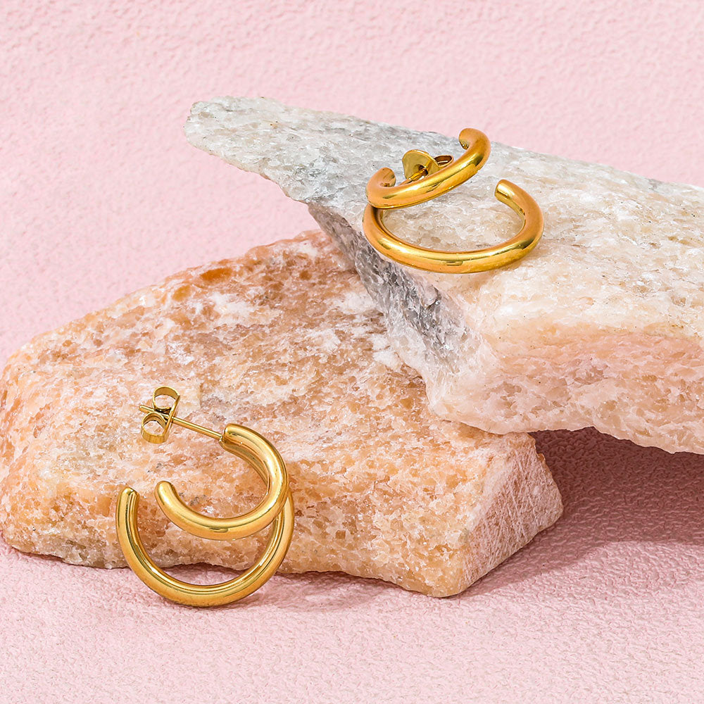 Mini Double C-Shape Hoop Earrings