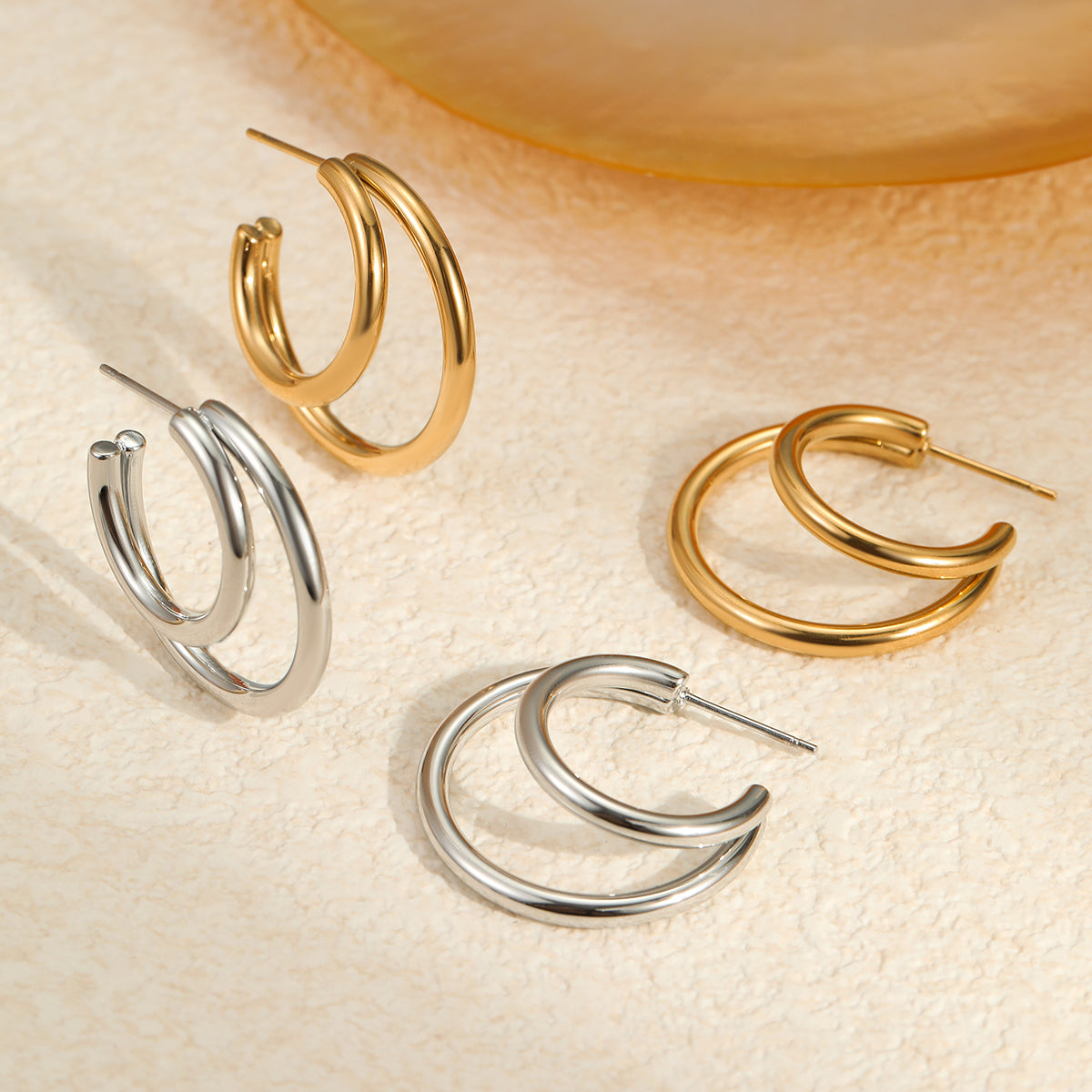 Double C-Shape Hoop Earrings