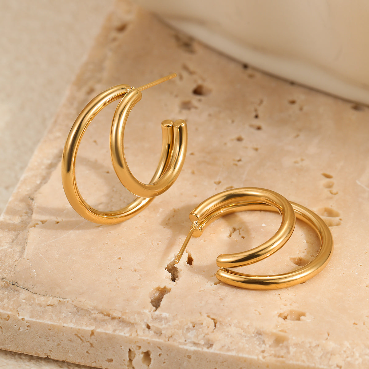 Double C-Shape Hoop Earrings