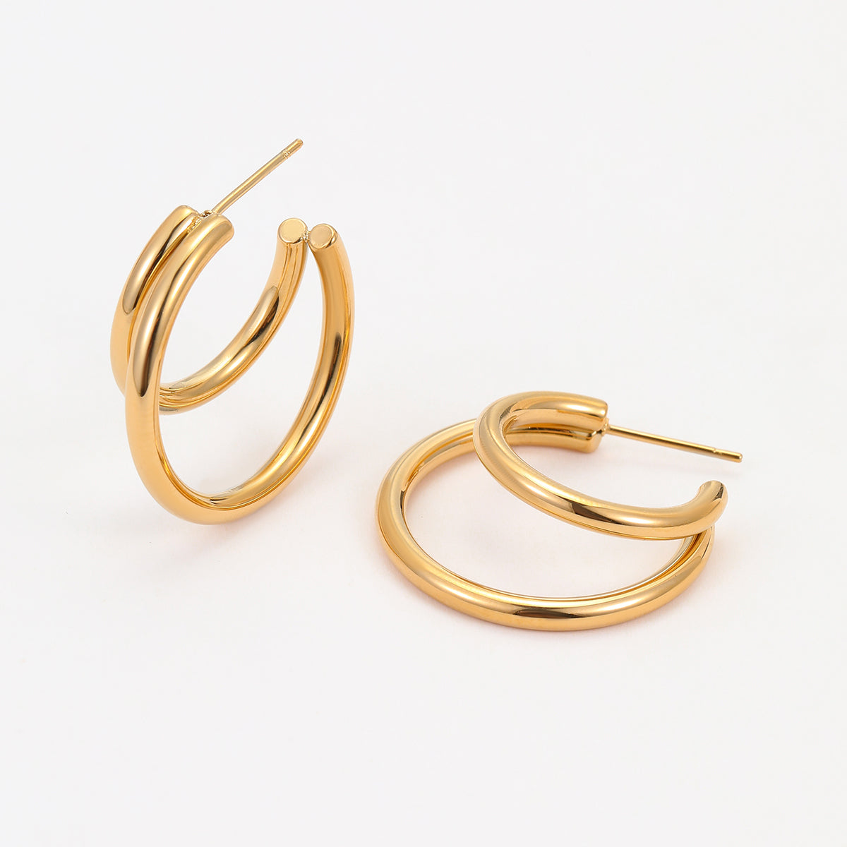 Double C-Shape Hoop Earrings