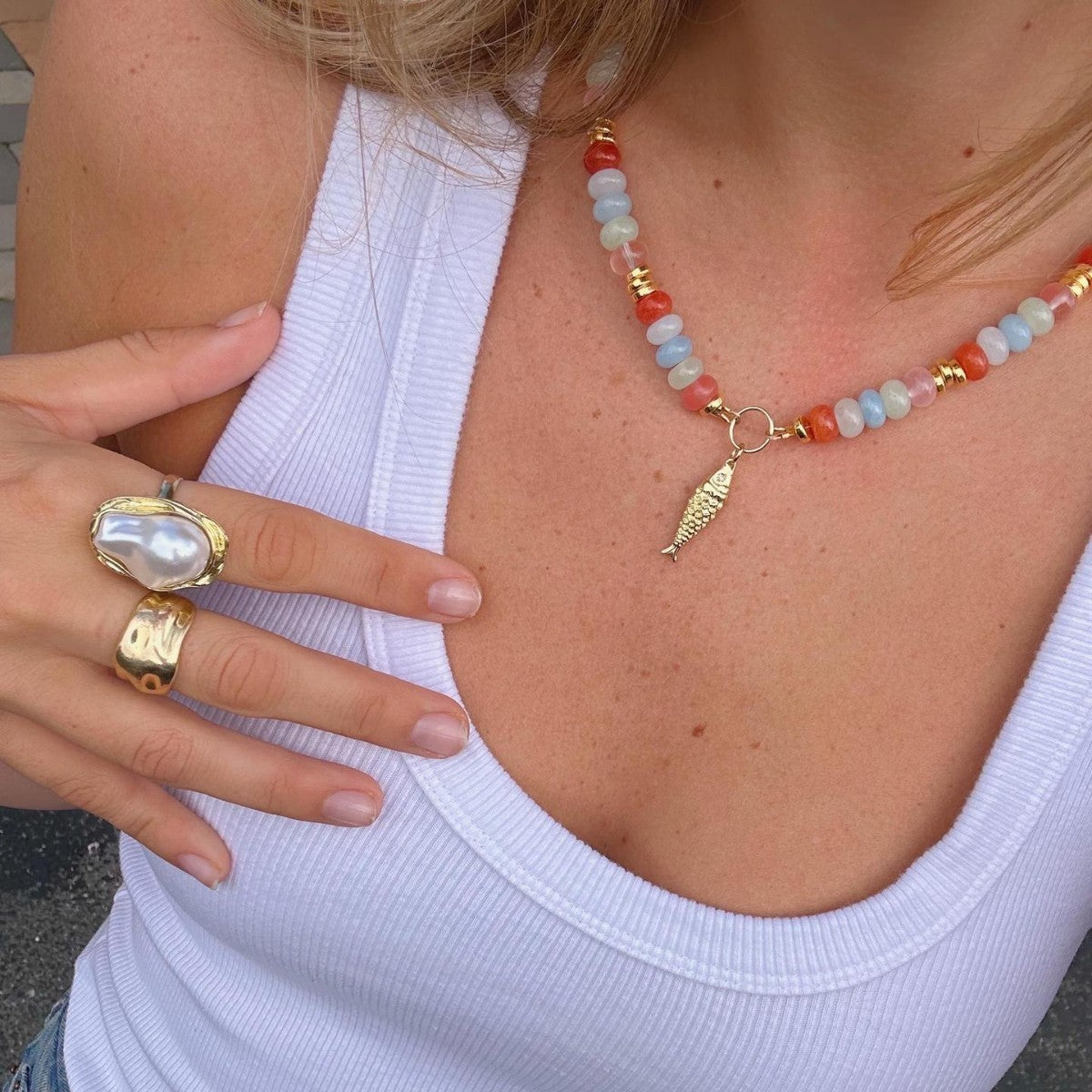 Fish Charm Bead Necklace