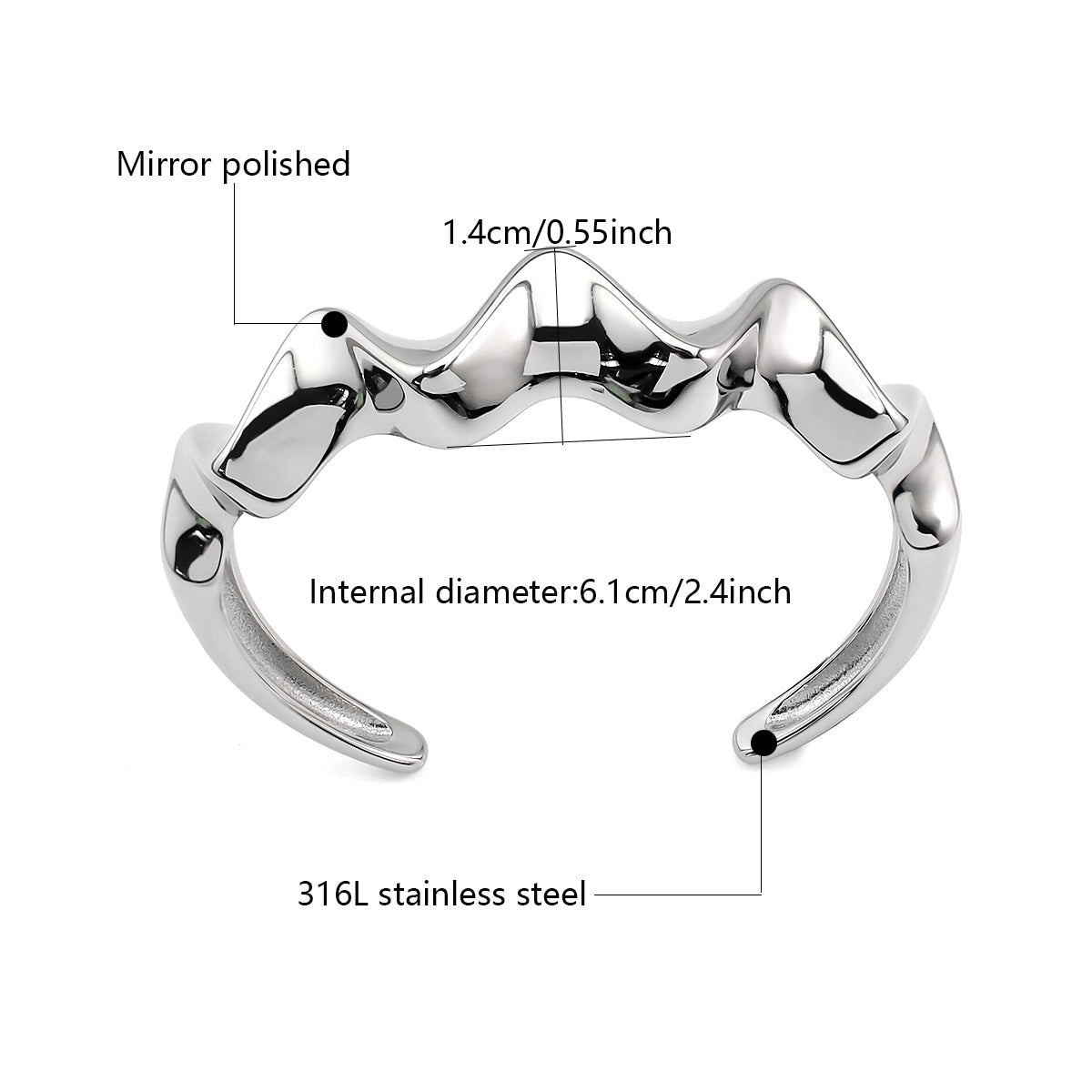 Waterproof hypoallergenic stainless steel cuff 