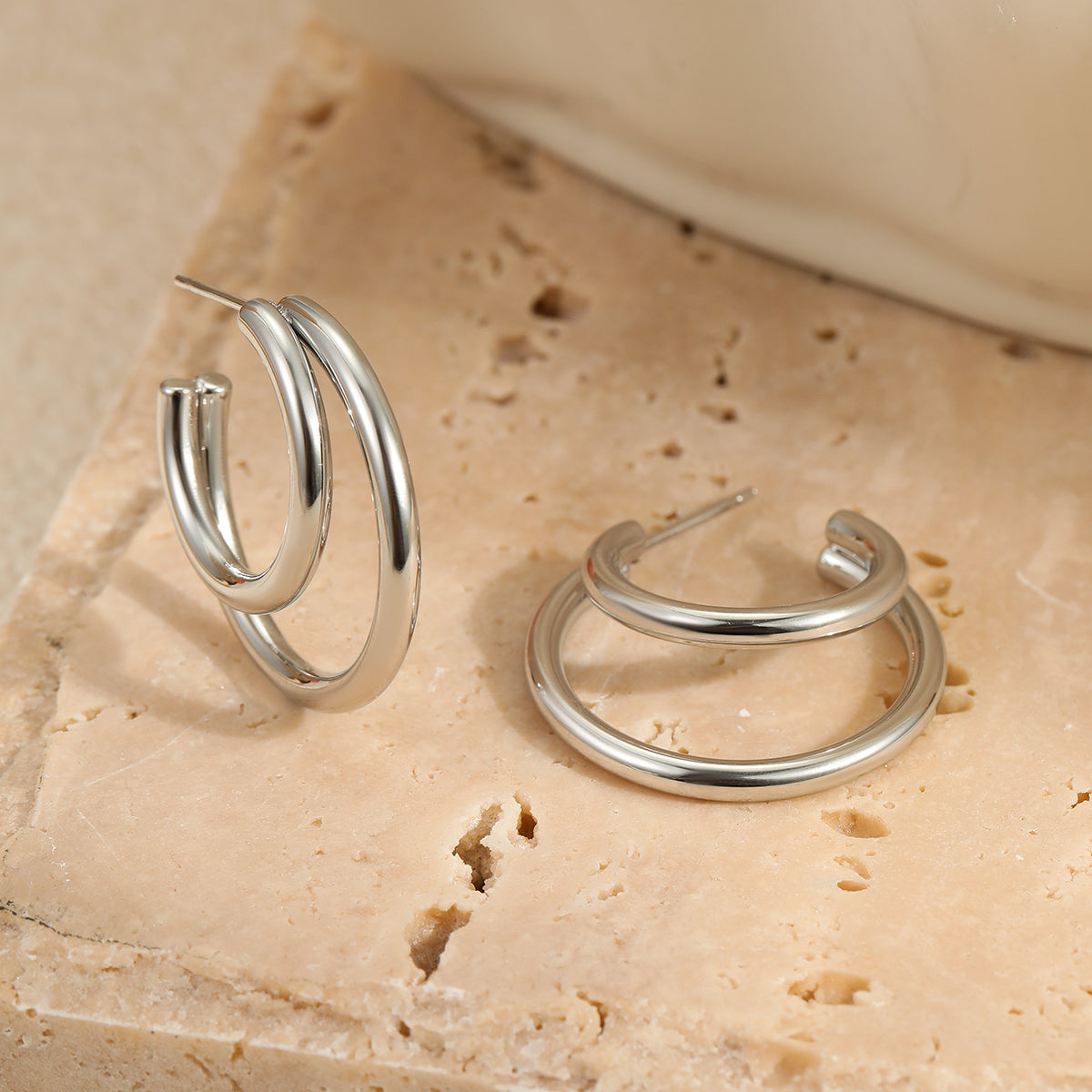 Double C-Shape Hoop Earrings