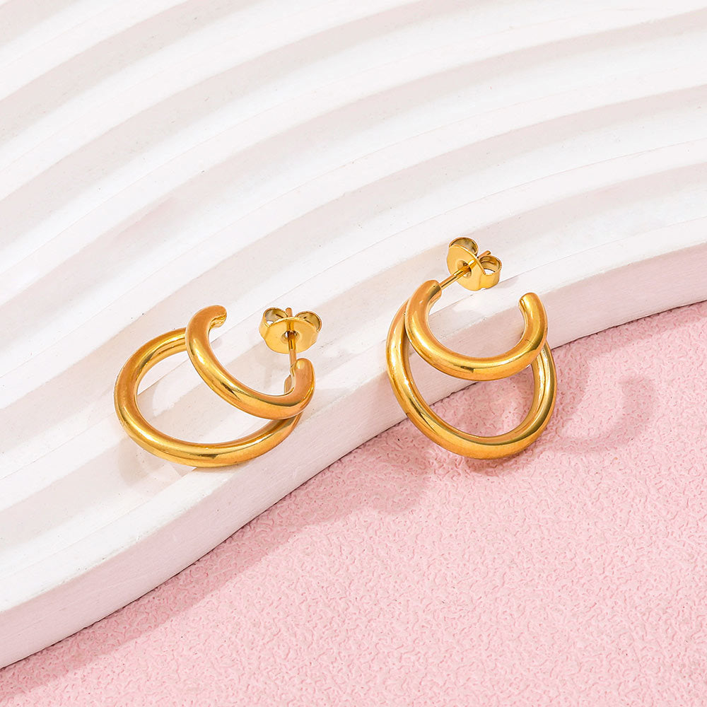 Mini Double C-Shape Hoop Earrings