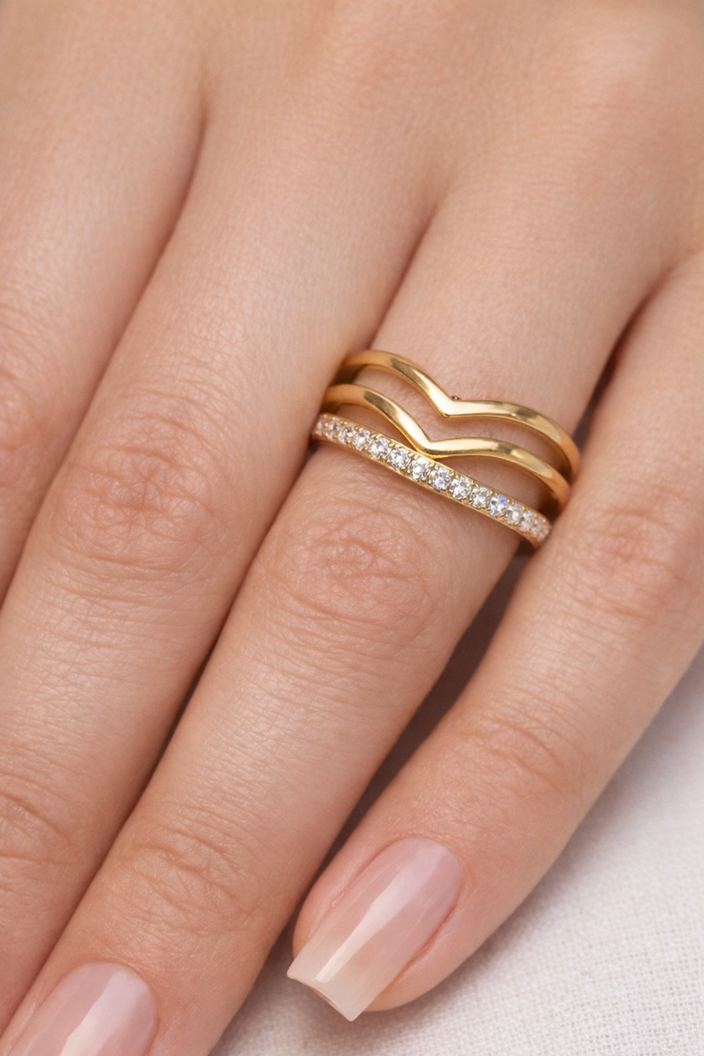 Waterproof hypoallergenic Gold double band ring and Zirconia Ring