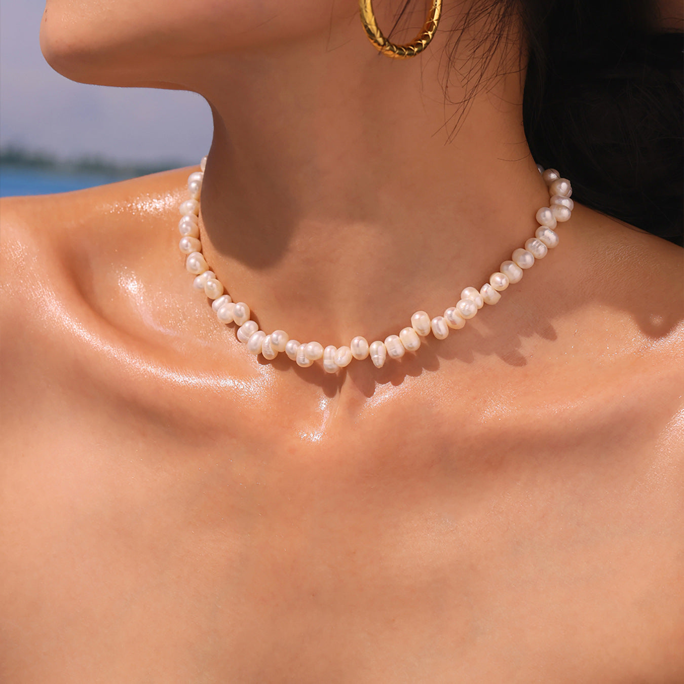 Waterproof hypoallergenic stainless steel pearl necklace 
