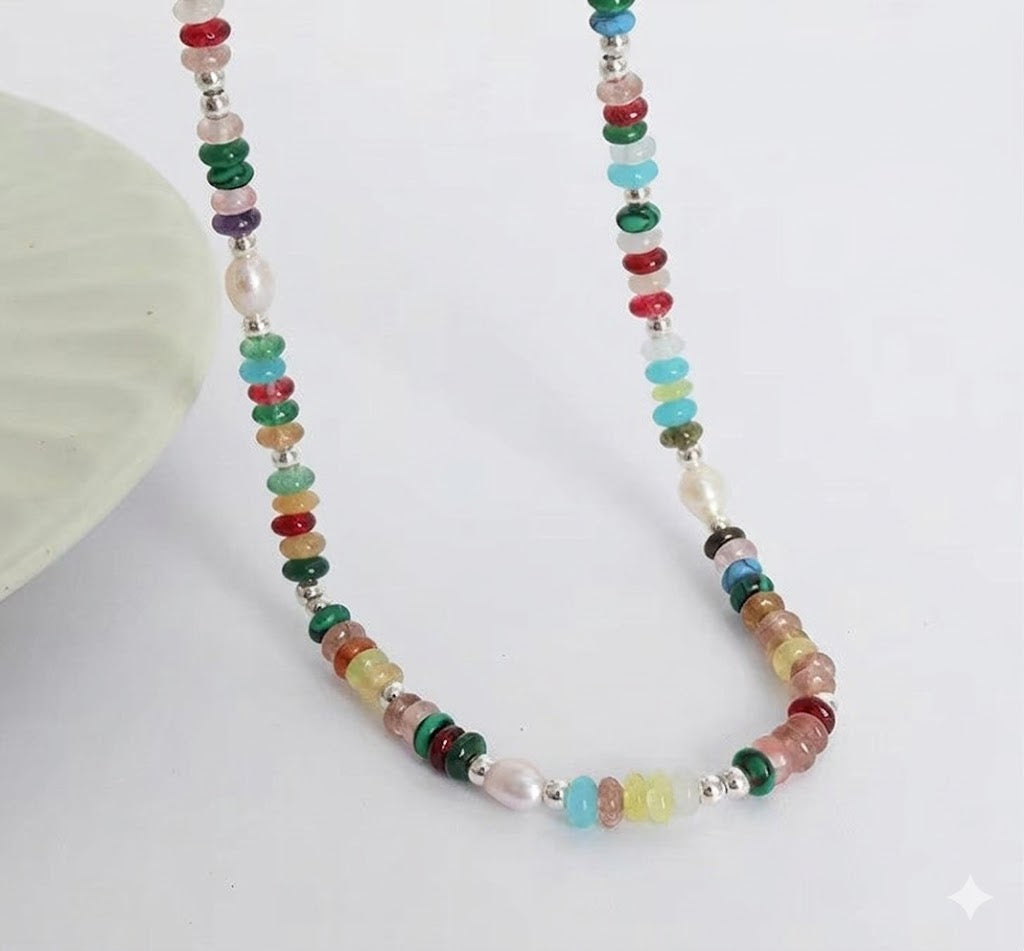 Waterproof Hypoallergenic stainless steel natural bead necklace 