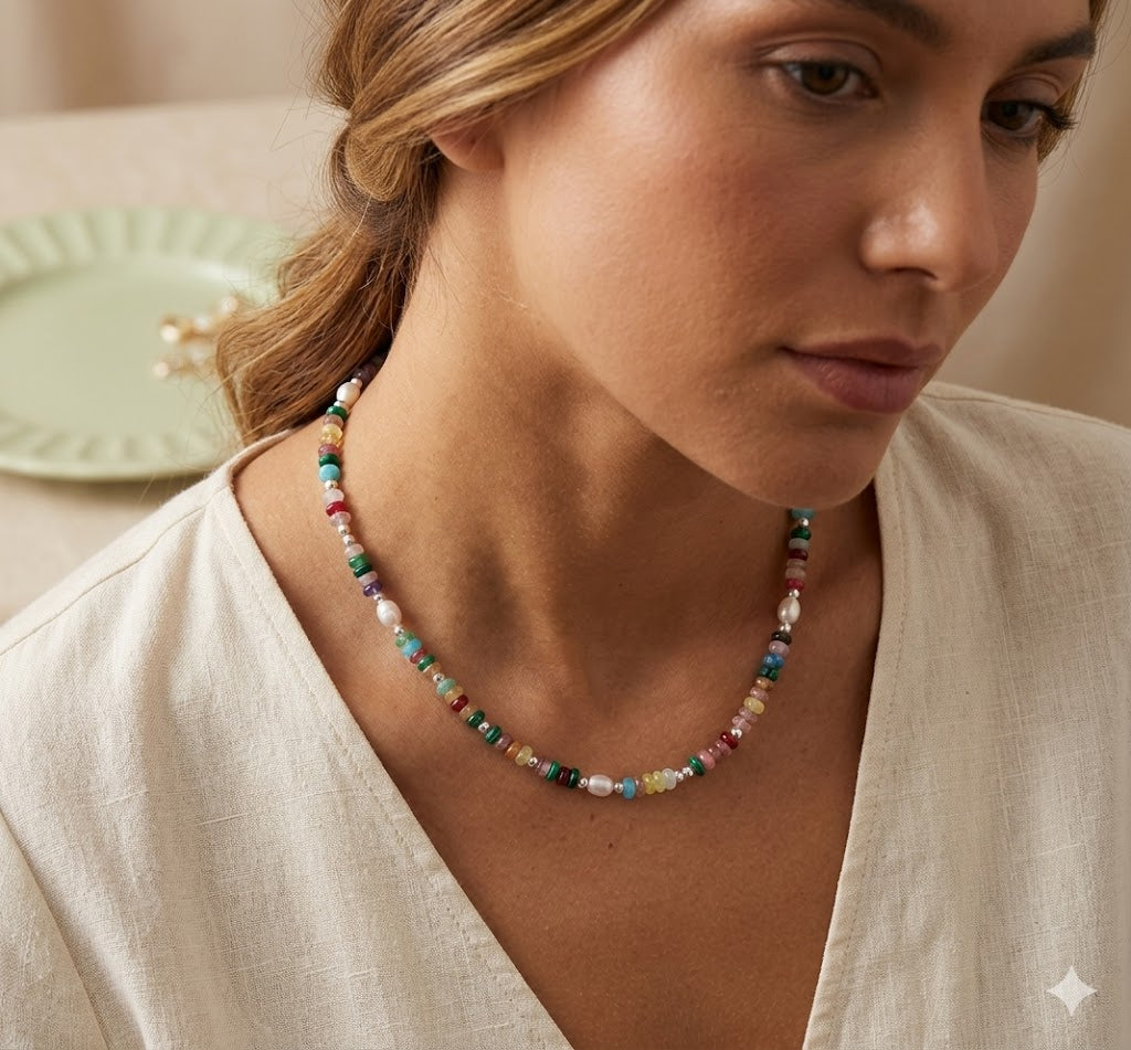 Waterproof Hypoallergenic stainless steel natural bead necklace 