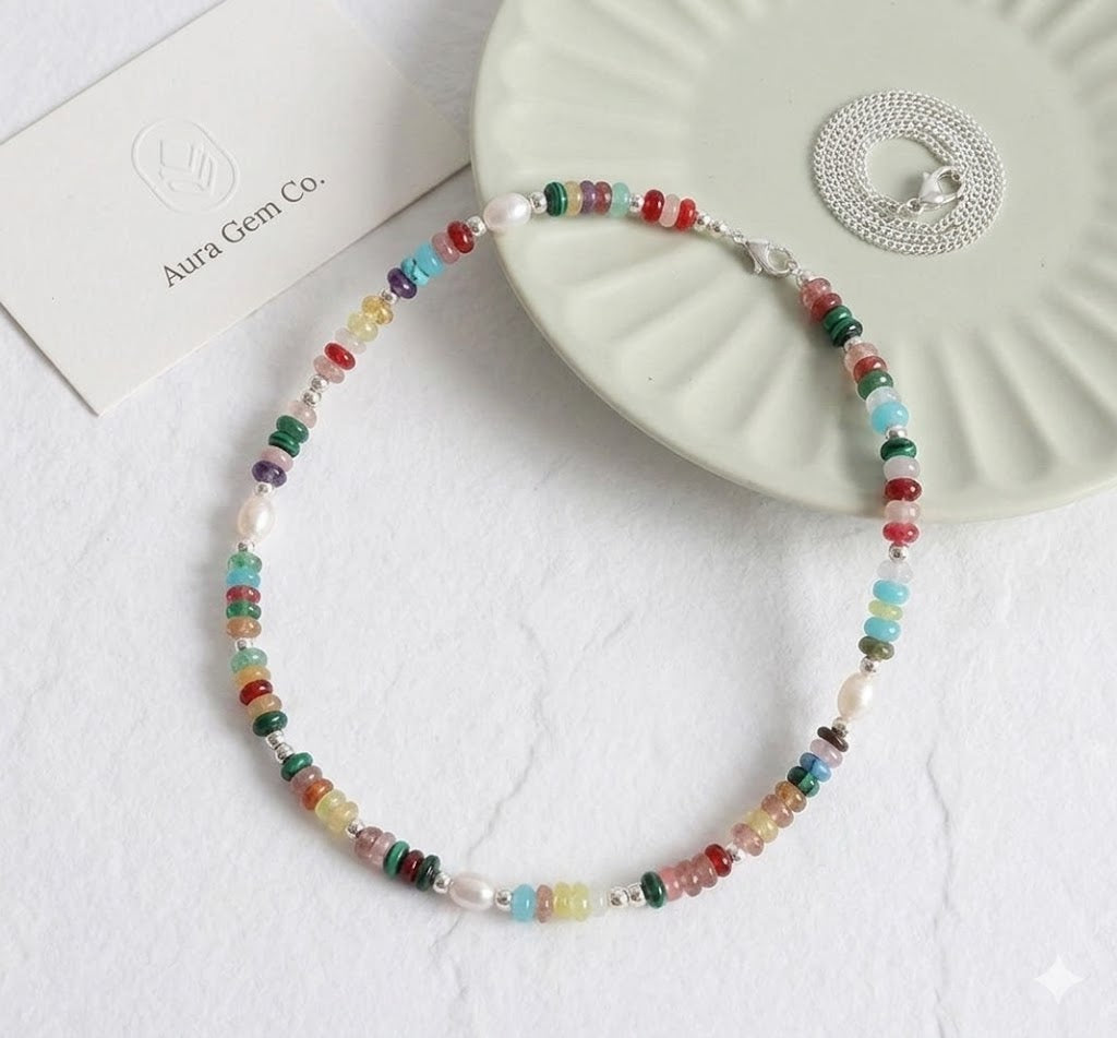Waterproof Hypoallergenic stainless steel natural bead necklace 
