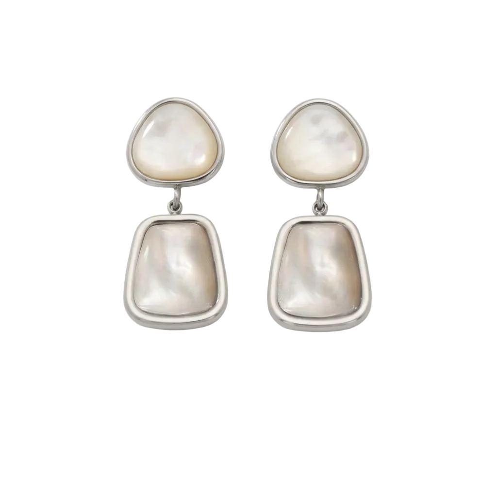 Peony Mother of Pearl gold stud earrings with organic textured frame by Wyldflower Jewellery
