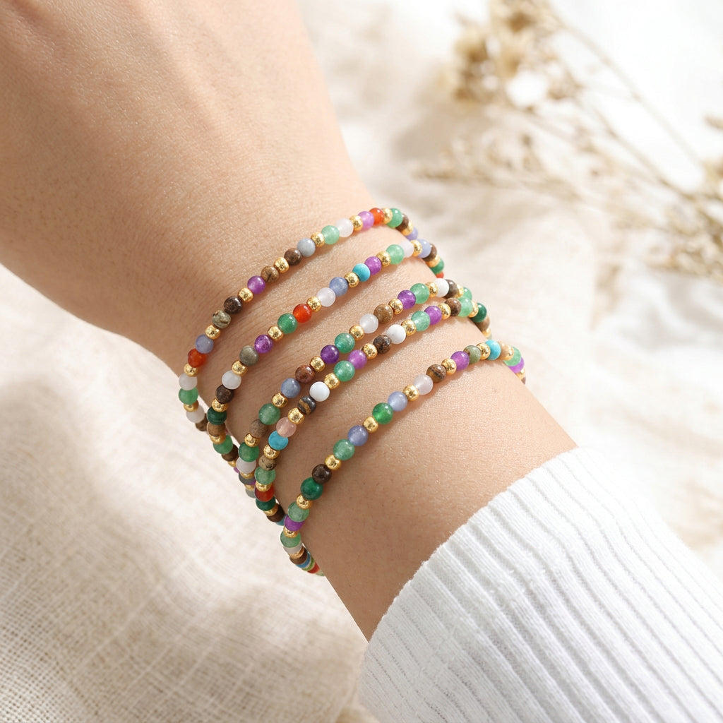 Lantana multicoloured natural gemstone bracelet with gold stainless steel accents by Wyldflower Jewellery