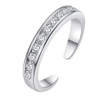 Silver hypoallergenic waterproof adjustable diamantine toe ring