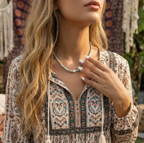 Waterproof Hypoallergenic stainless steel natural bead necklace 