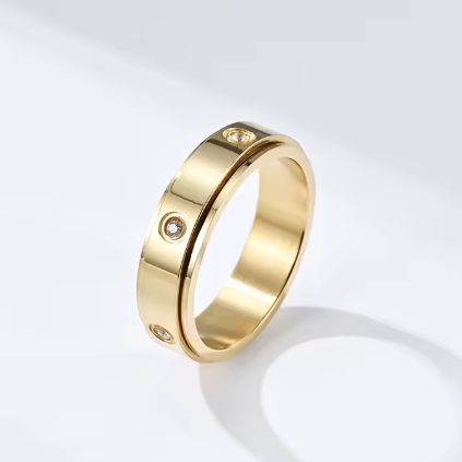 Waterproof gold fidget sensory ring with gemstones