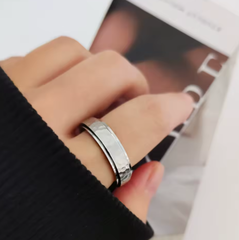 Waterproof Silver fidget sensory spinning ring
