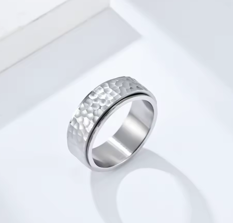 Waterproof silver fidget sensory spinning ring