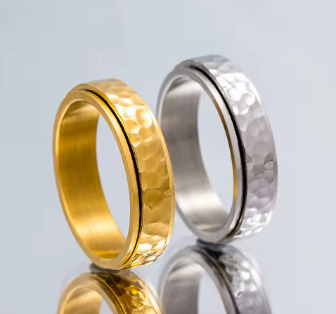 Waterproof Gold and silver fidget sensory spinning ring