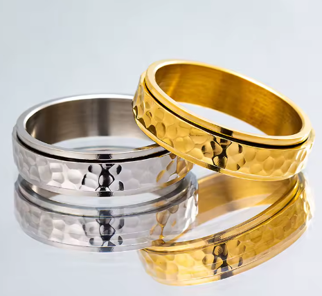Waterproof Gold and silver fidget sensory spinning ring