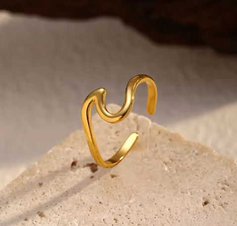 "Blue Lotus" Wave Adjustable Ring
