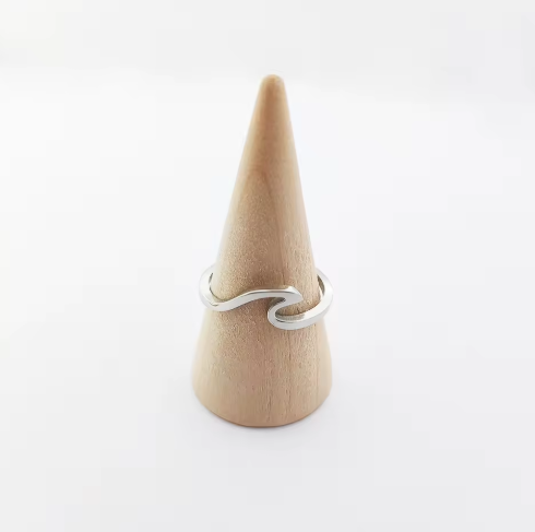 Waterproof stainless steel wave style adjustable ring
