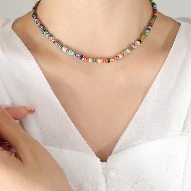 Colourful Agapanthus bead necklace with pink blue green and red beads