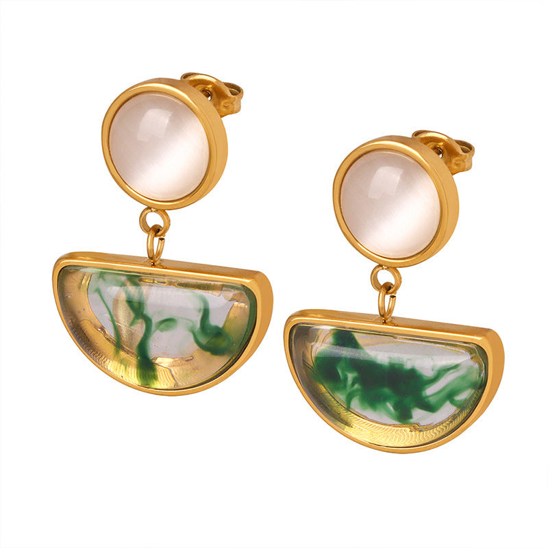 316L stainless steel green pendant earrings