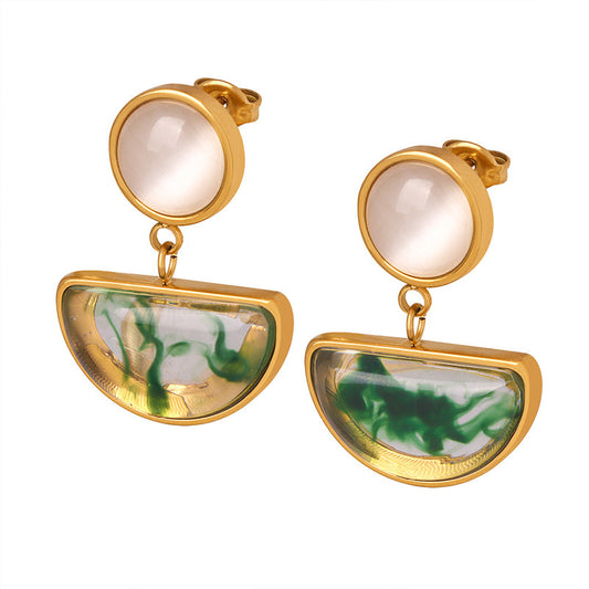 316L stainless steel green pendant earrings