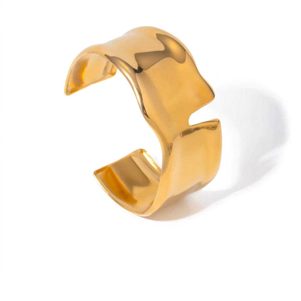 Anthurium gold cuff bracelet with sculptural open design