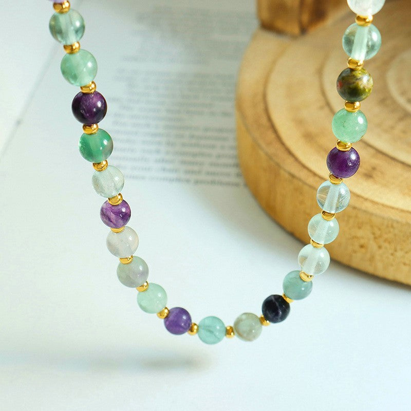 Delicate natural stone bead necklace with gold stainless steel details