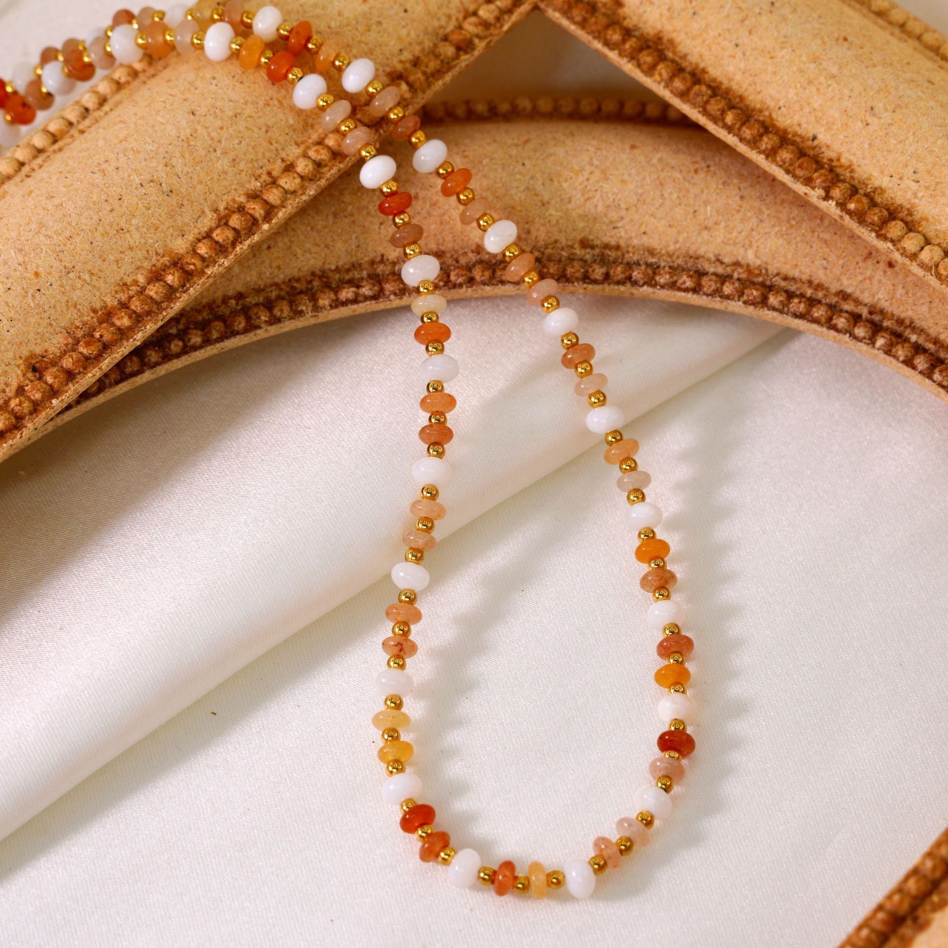 Delicate Calendula bead necklace with natural stone beads