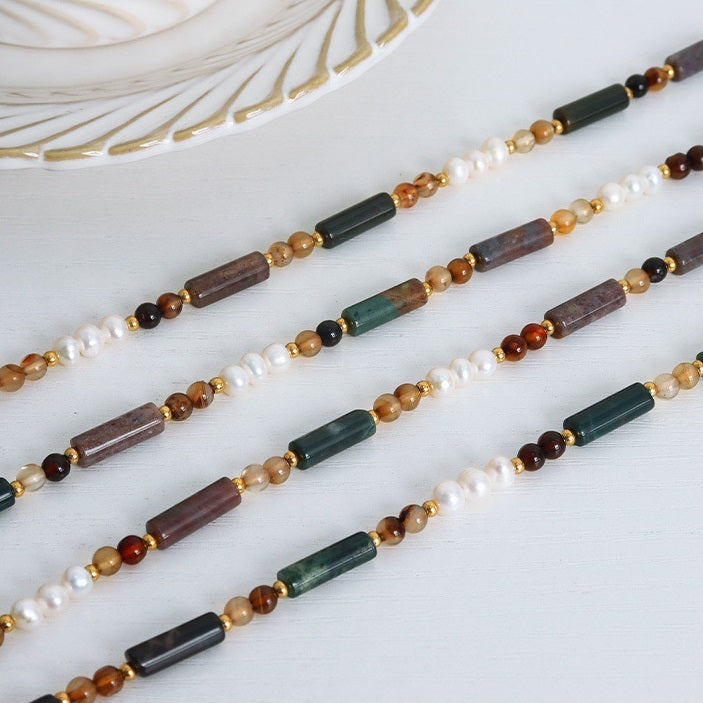 Maranta bead necklace close-up showing natural agate crystals