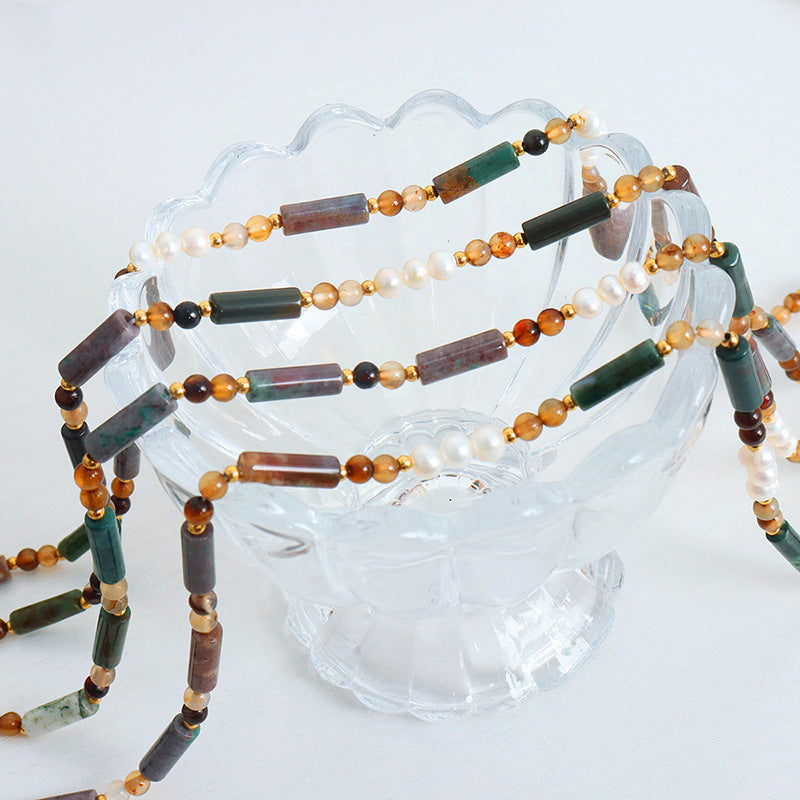 Maranta bead necklace close-up showing natural agate crystals