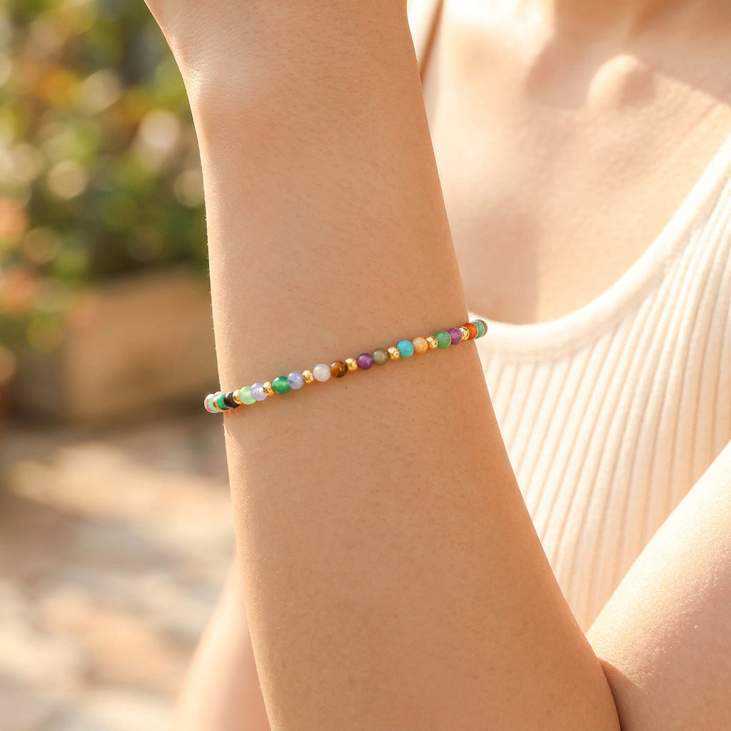 Lantana multicoloured natural gemstone bracelet with gold stainless steel accents by Wyldflower Jewellery