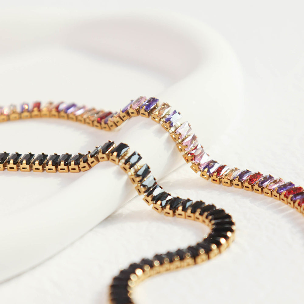 Close-up of faceted zirconia stones on Nemesia bracelet