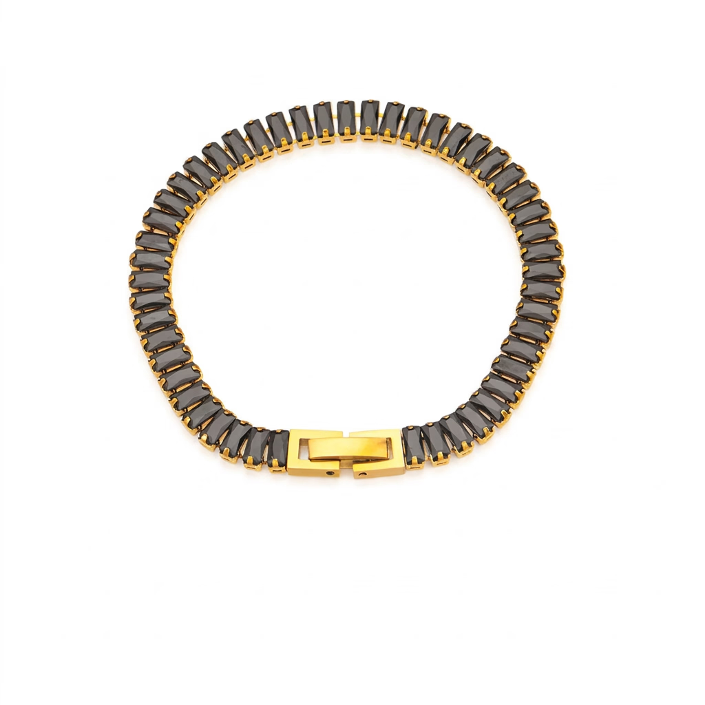 Nemesia black zirconia bracelet with gold-tone setting by Wyldflower Jewellery