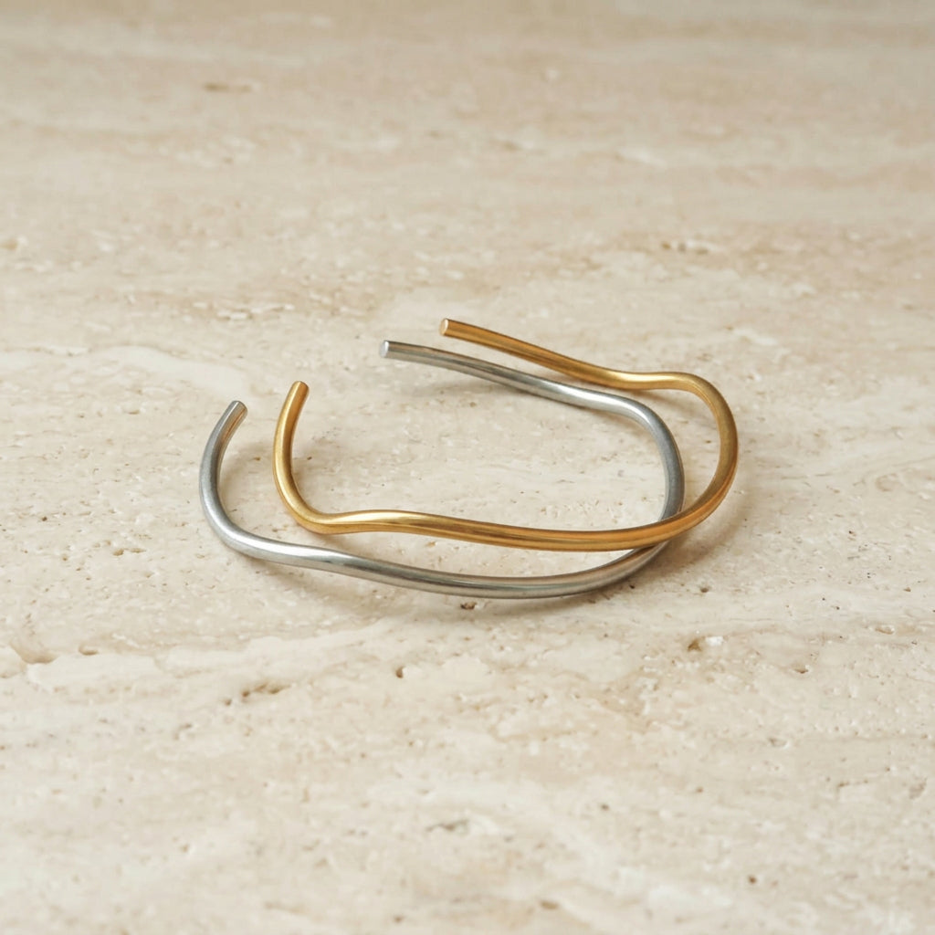 Waterproof gold and silver cuff bracelet for women by Wyldflower Jewellery