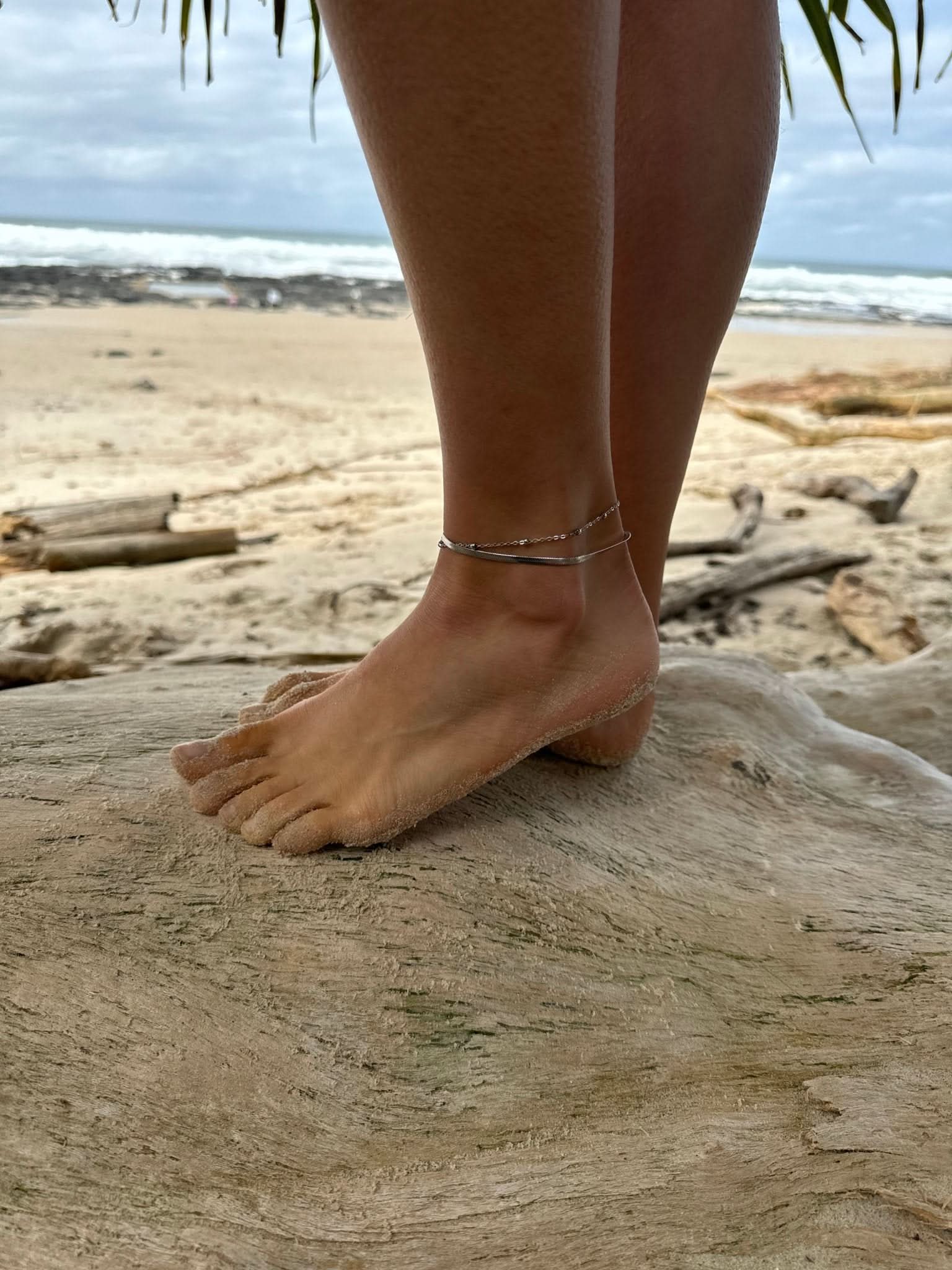 "Silver Wattle" Herringbone Duo Anklet - Wyldflower Jewellery