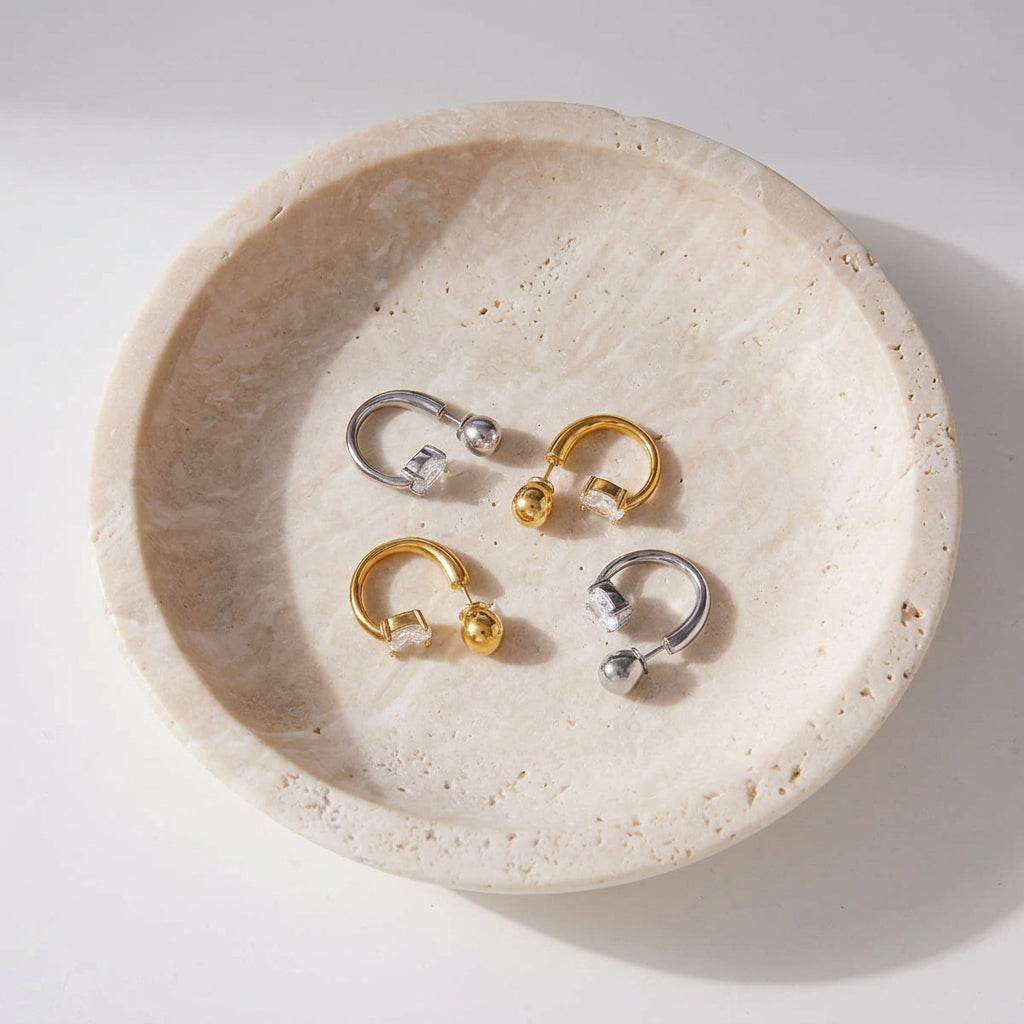 Waterproof gold huggie hoops with sparkling cubic zirconia