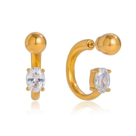 Waterproof gold huggie hoops with sparkling cubic zirconia
